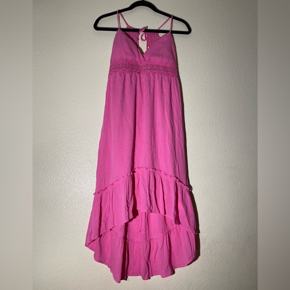 No Boundaries Hot Pink High-Low Tiered Maxi Skirt Size M (7-9)